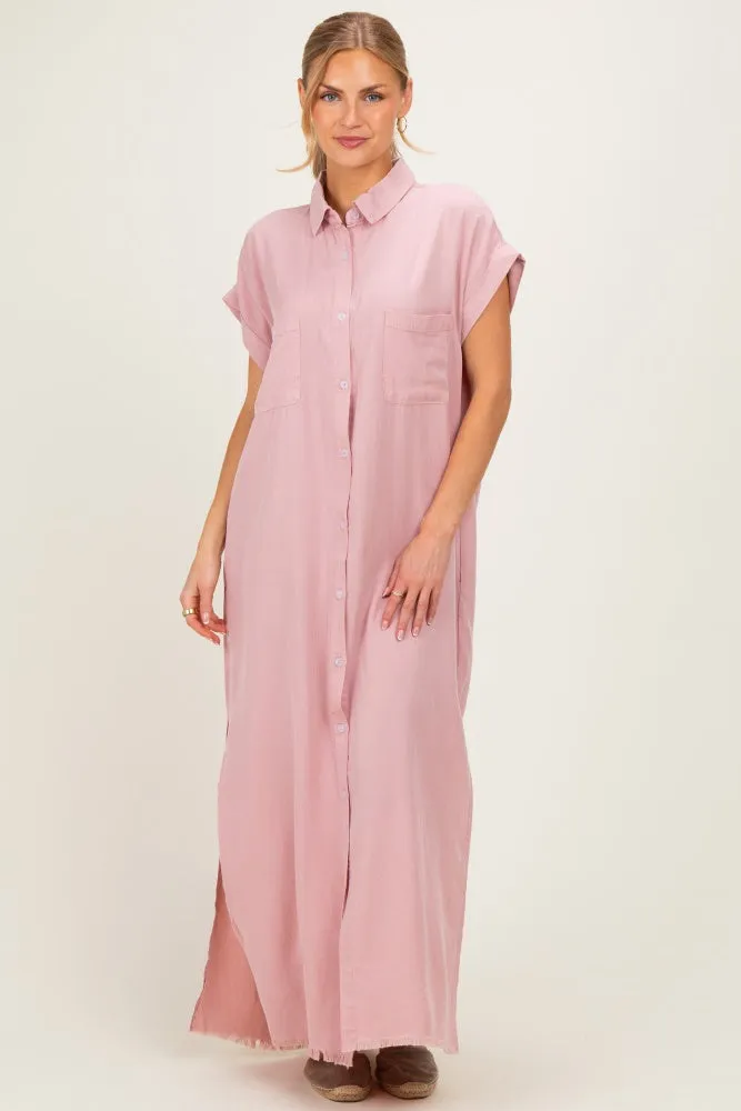 Pink Chambray Maxi Shirt Dress sold by Pinkblush