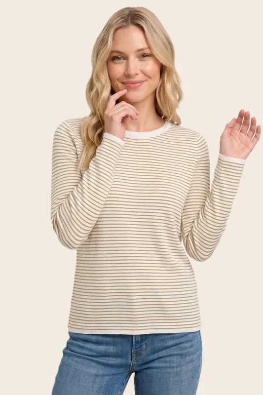 Ivory Mustard Basic Pinstripe Sweater made by Staccato