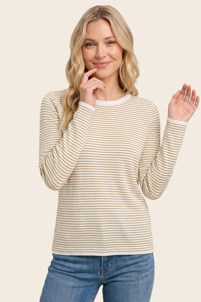 Ivory Mustard Basic Pinstripe Sweater sold by Pinkblush
