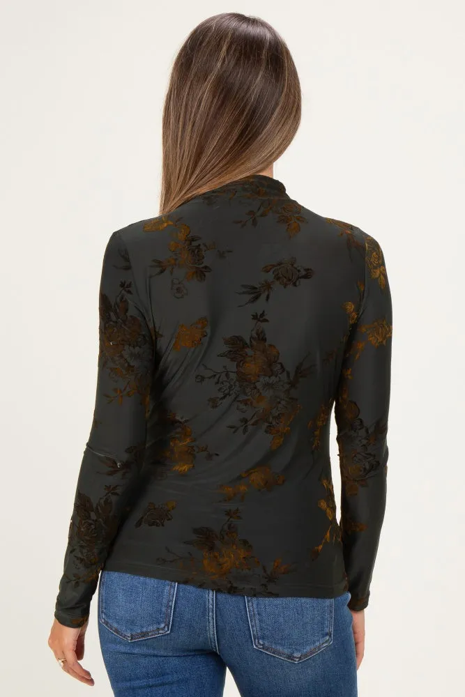 Olive Velvet Floral Mock Neck Maternity Top sold by Pinkblush product image thumbnail 4