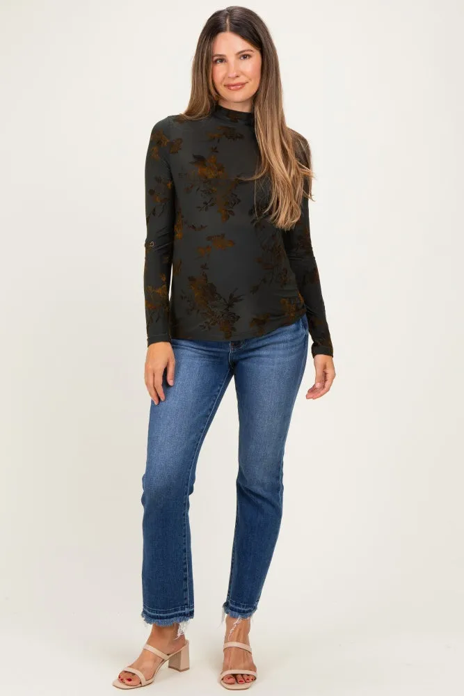 Olive Velvet Floral Mock Neck Maternity Top sold by Pinkblush product image thumbnail 2