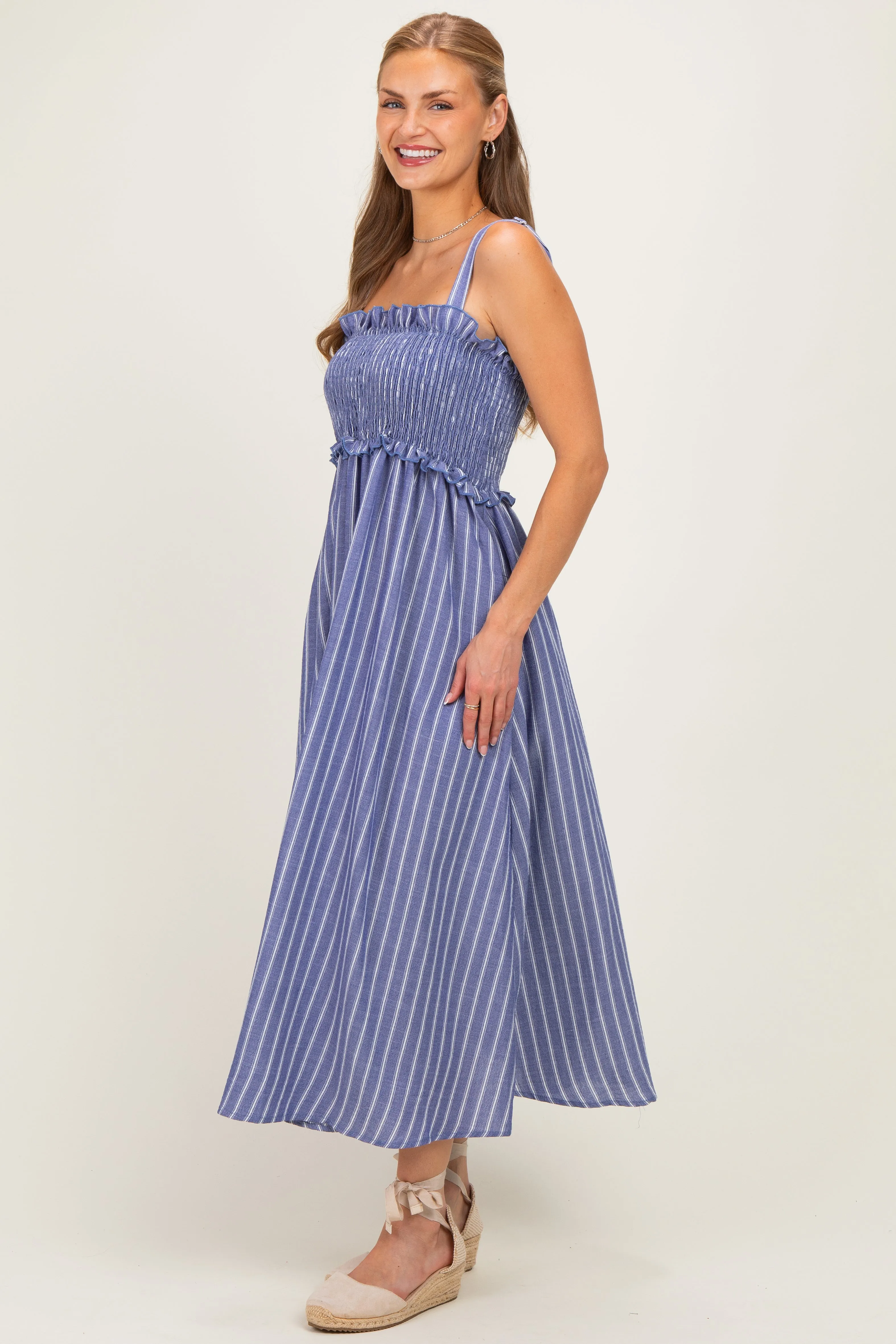 Navy Sleeveless Smocked Striped Maxi Dress sold by Pinkblush product image thumbnail 2