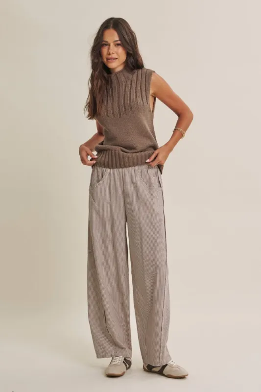 Chocolate Striped Cotton Barrel Leg Pants made by In February