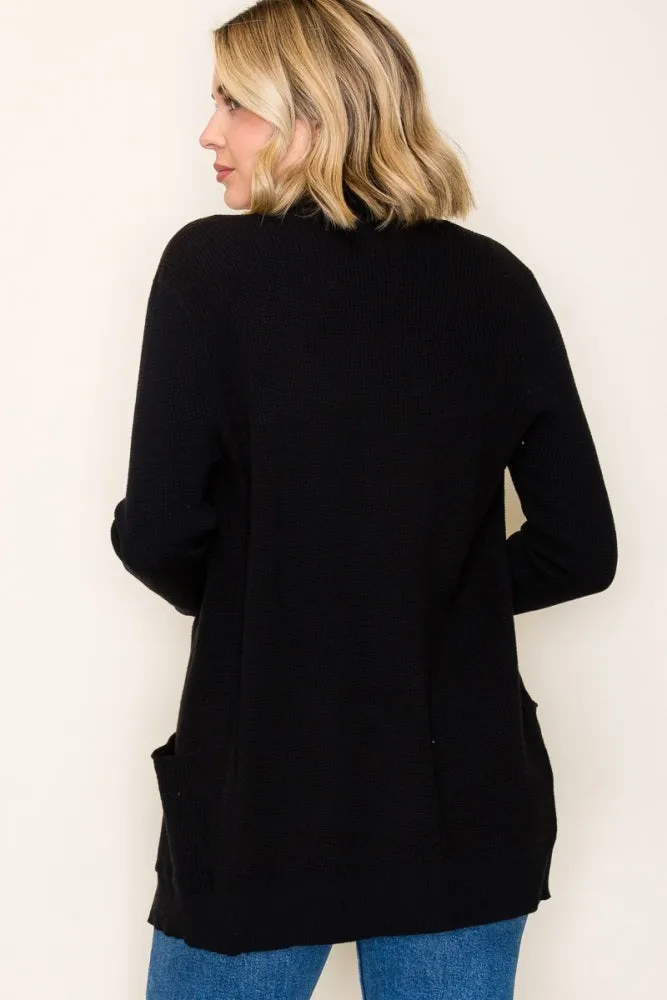 Black Mini Waffle Knit Sweater Cardigan sold by Pinkblush product image thumbnail 3