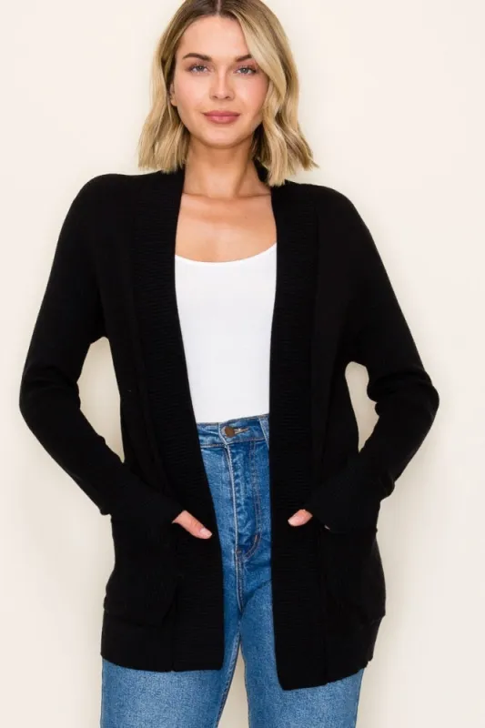 Black Mini Waffle Knit Sweater Cardigan made by Staccato