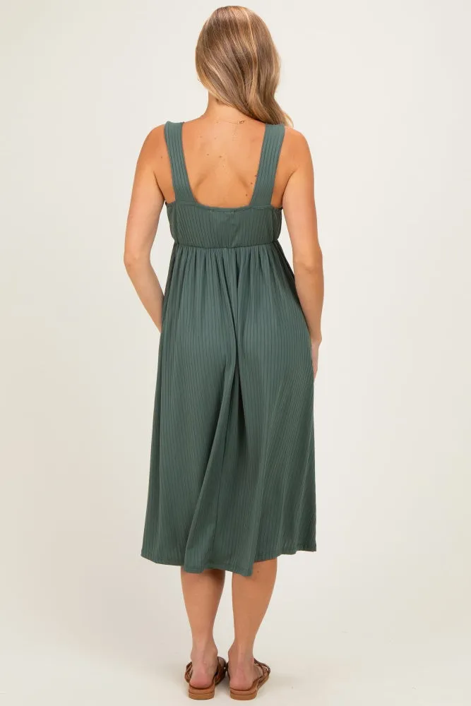 Olive Sleeveless Ribbed Knit A-Line Midi Dress sold by Pinkblush product image thumbnail 3