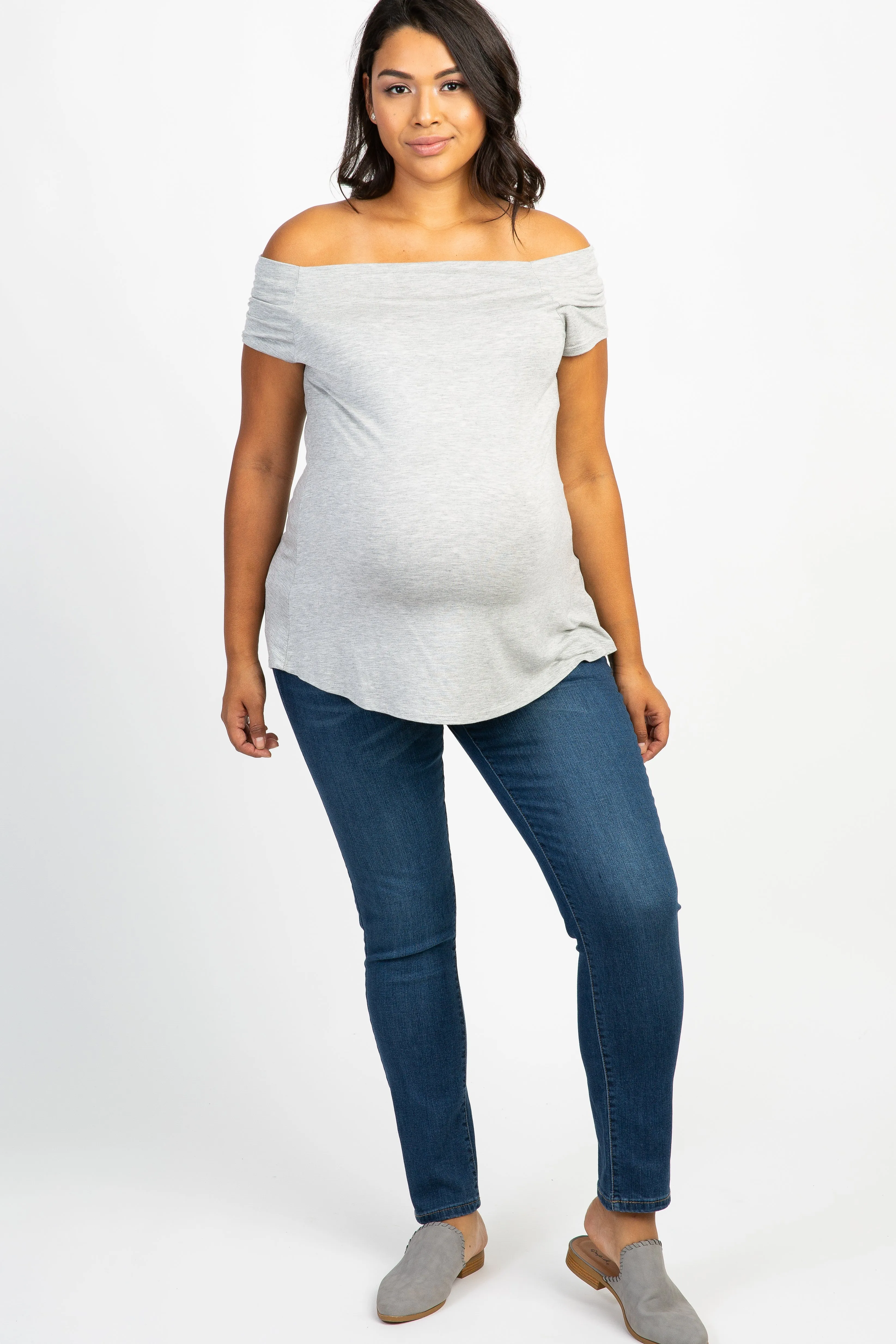 Navy Blue Faded Maternity Plus Skinny Jeans sold by Pinkblush