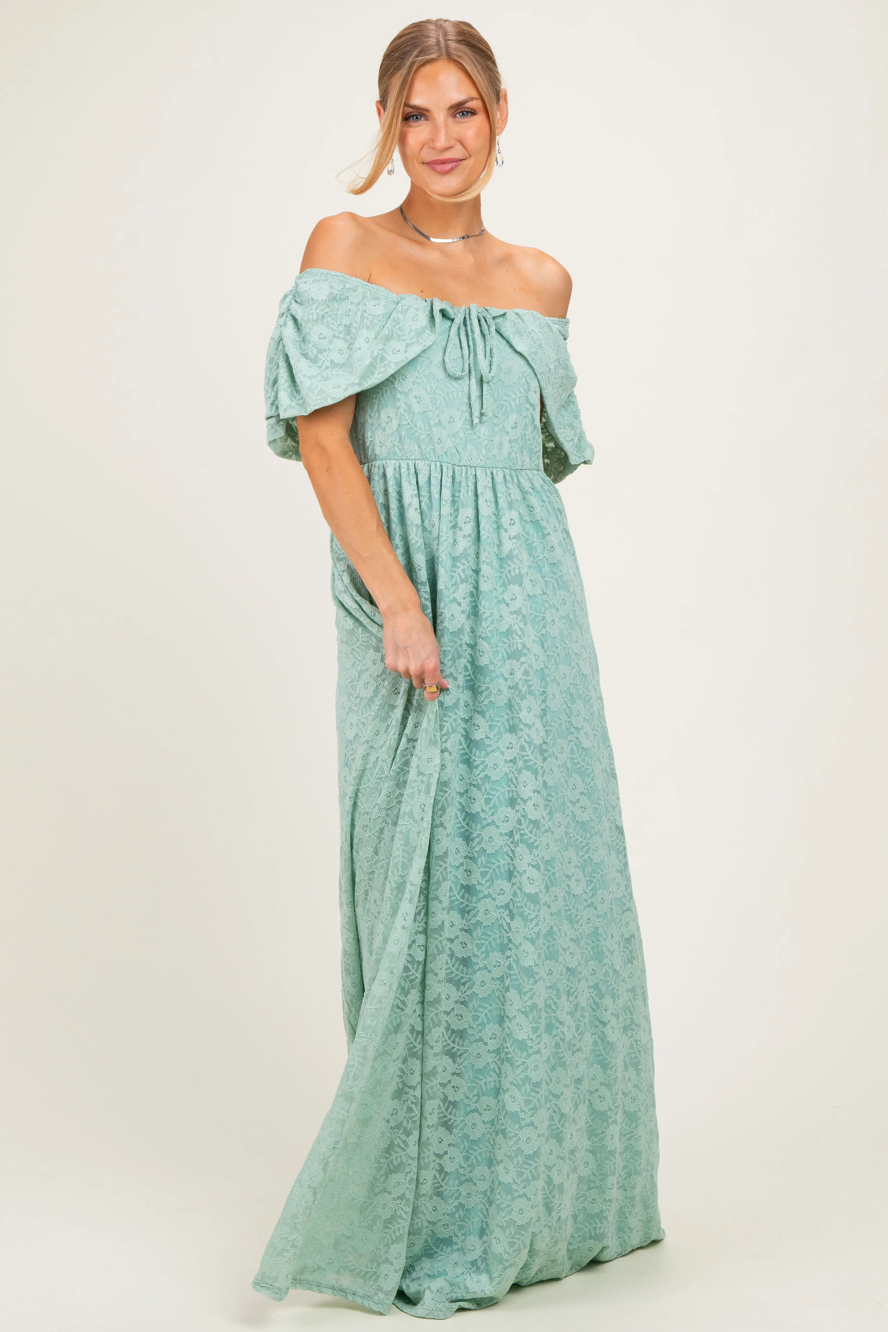 Seafoam Lace Maxi Dress sold by Pinkblush