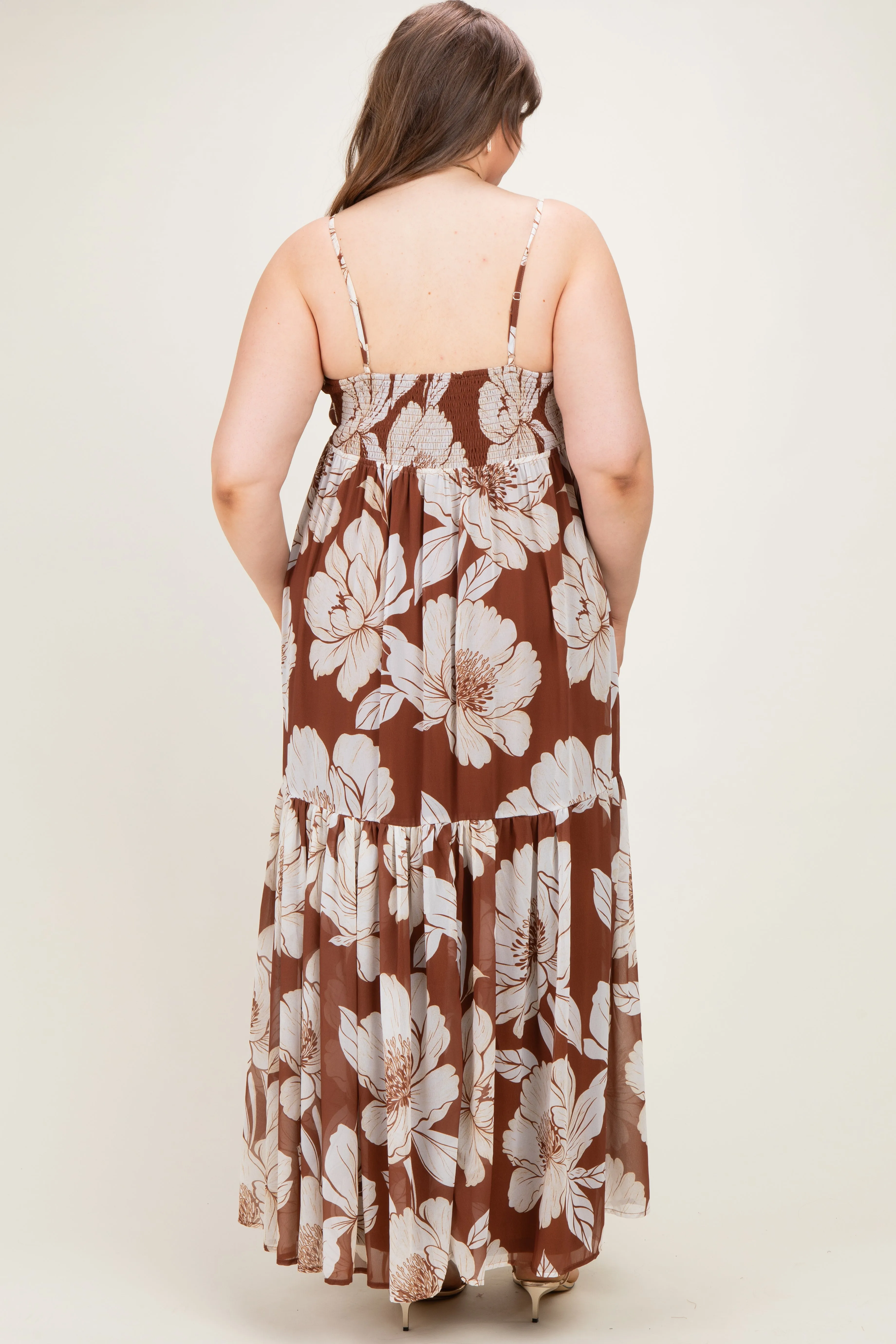 Brown Floral Sleeveless Maternity Plus Maxi Dress sold by Pinkblush product image thumbnail 4