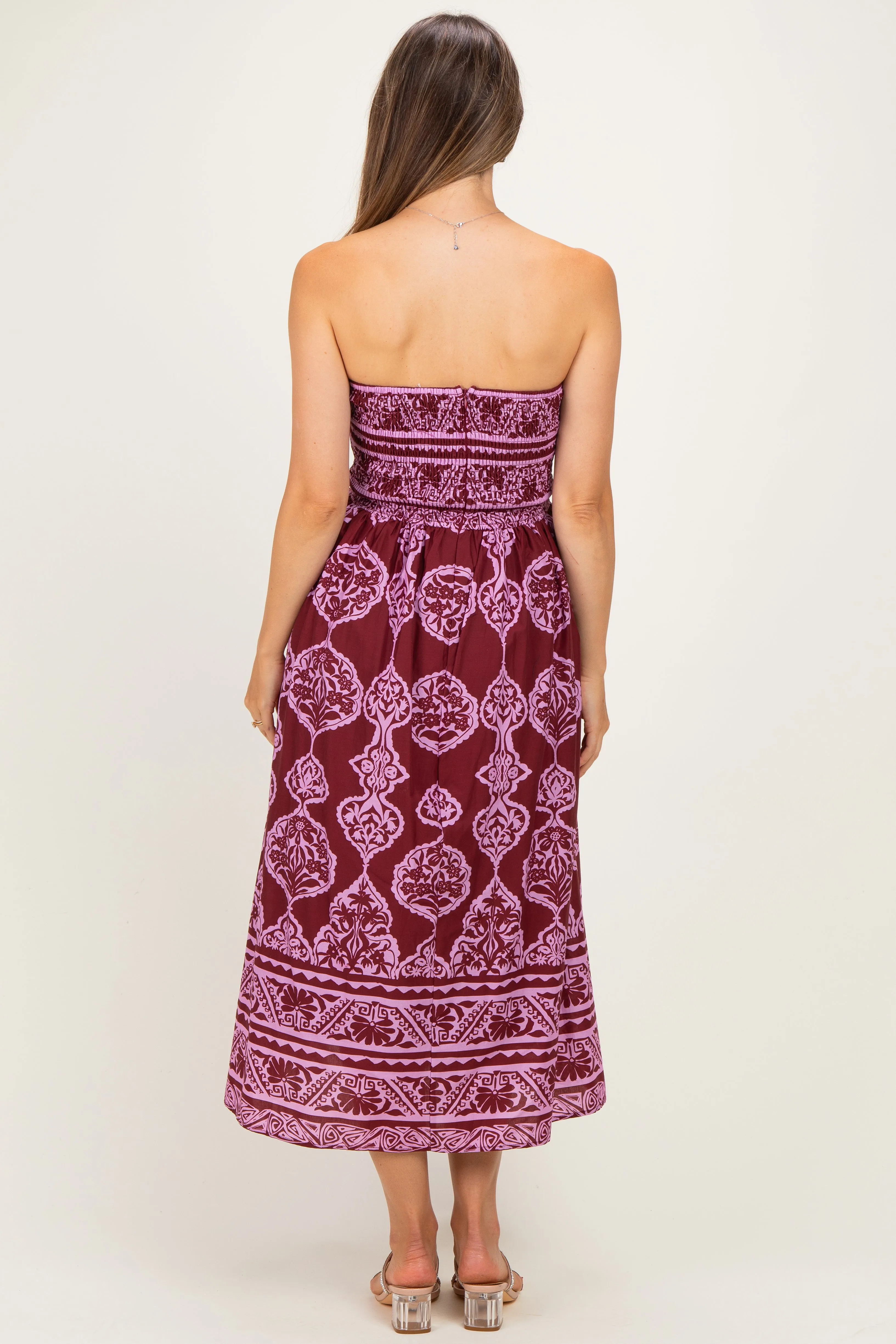 Burgundy Damask Strapless Maternity Midi Dress sold by Pinkblush product image thumbnail 3