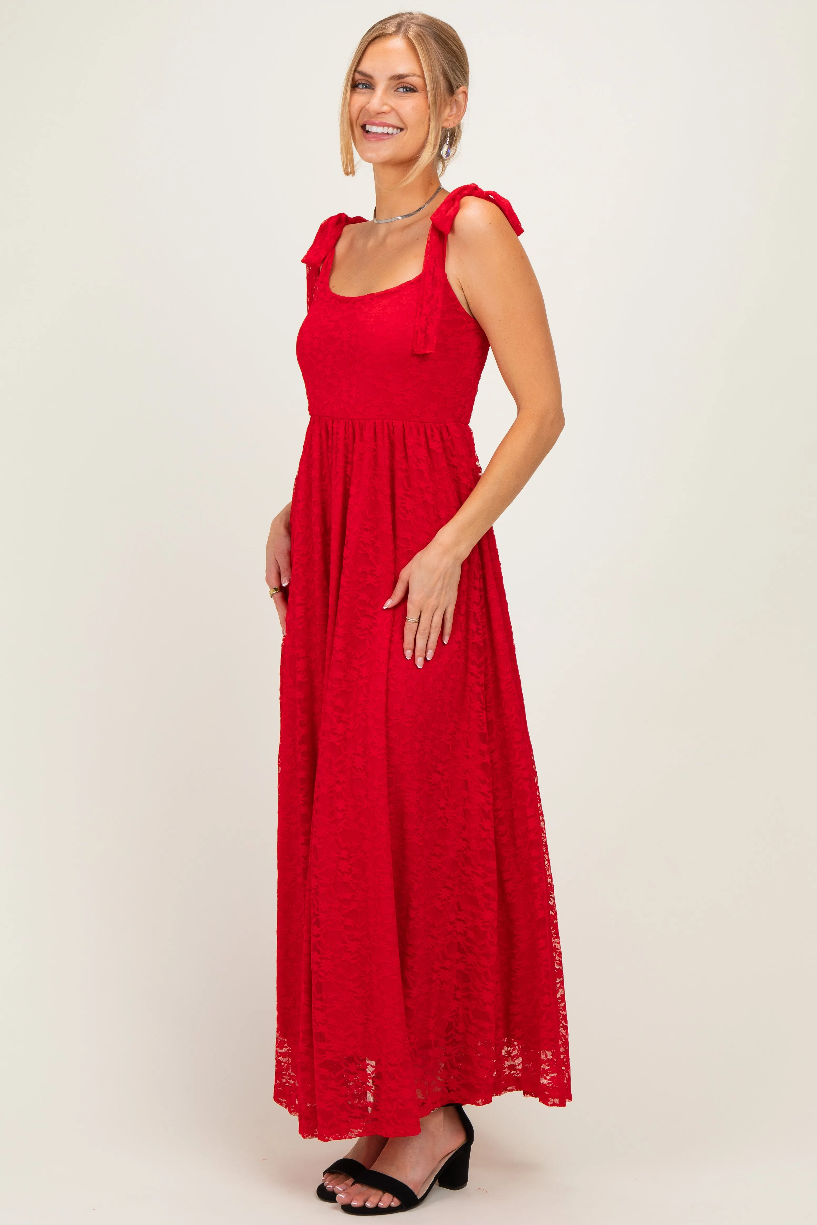Red Sleeveless Lace Maxi Dress sold by Pinkblush product image thumbnail 2