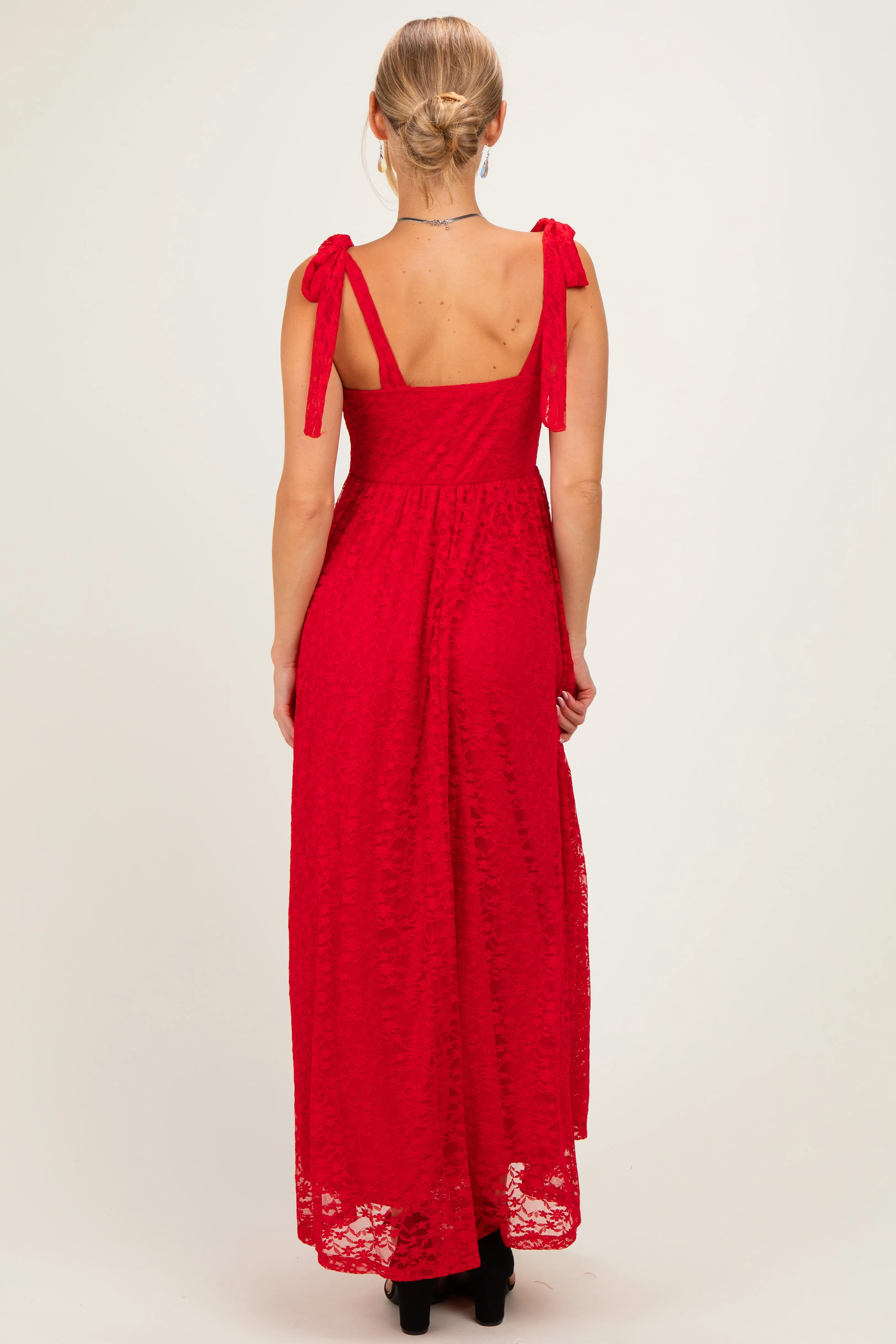 Red Sleeveless Lace Maxi Dress sold by Pinkblush product image thumbnail 3