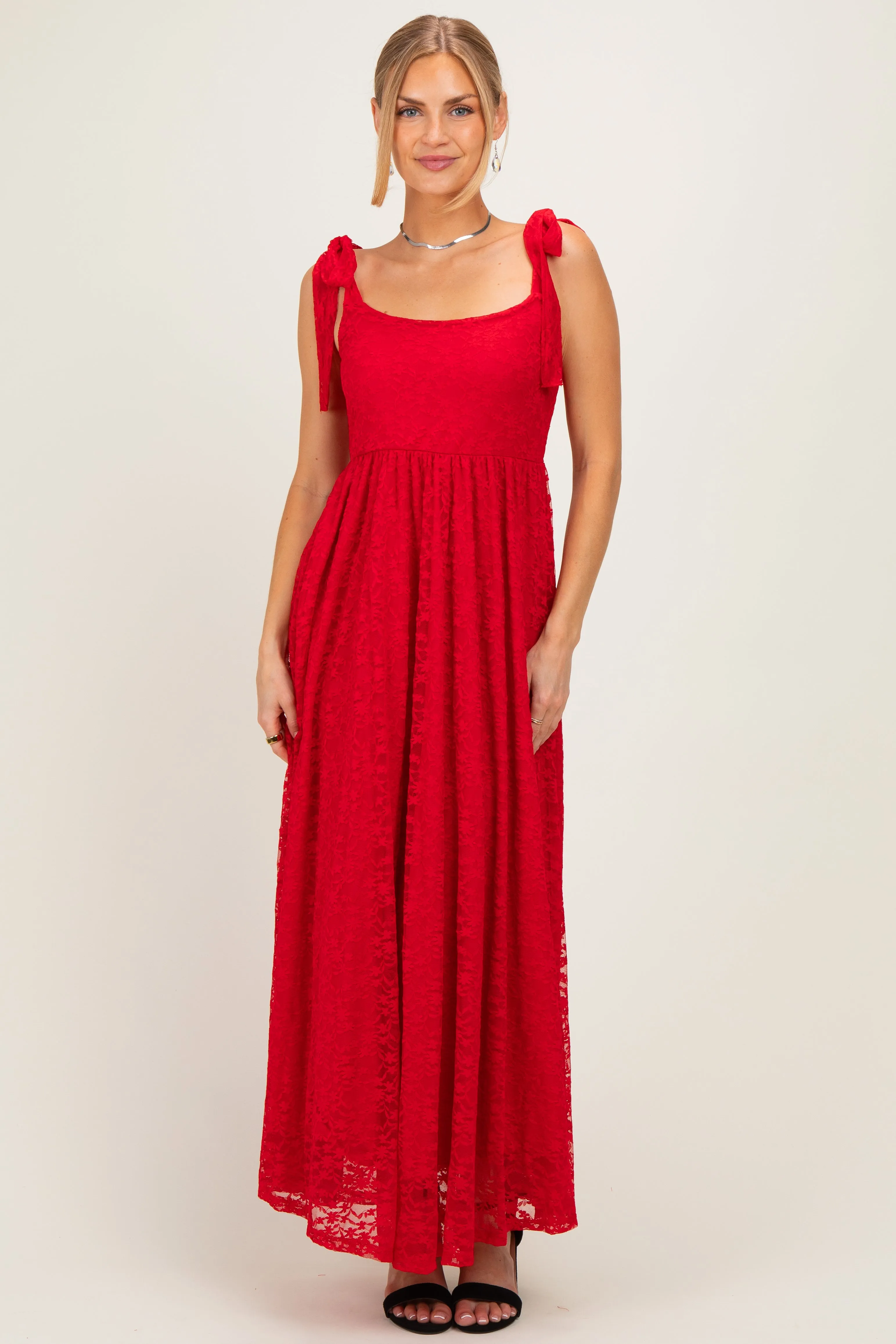 Red Sleeveless Lace Maxi Dress sold by Pinkblush