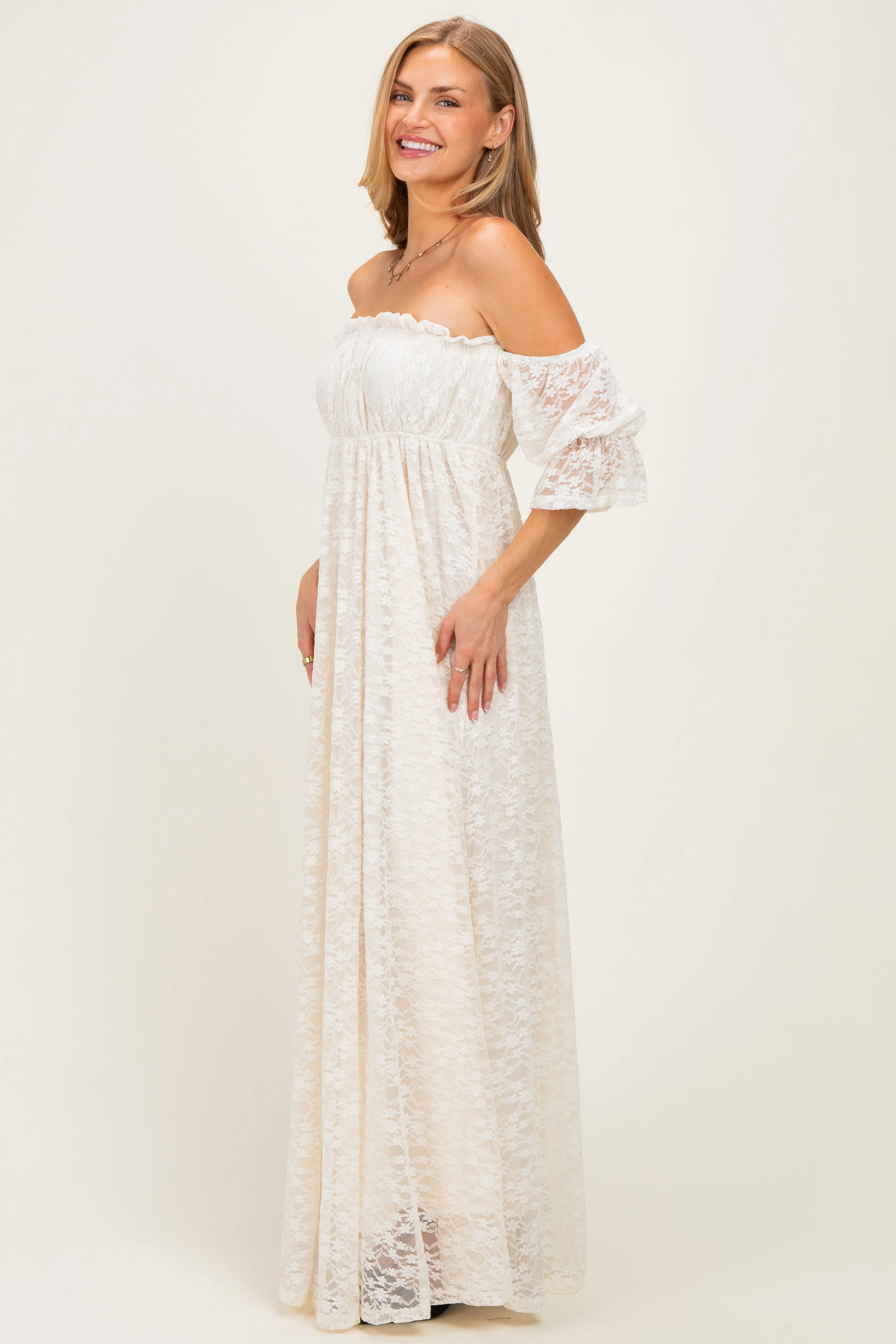 Ivory Lace Off Shoulder Maxi Dress sold by Pinkblush product image thumbnail 3