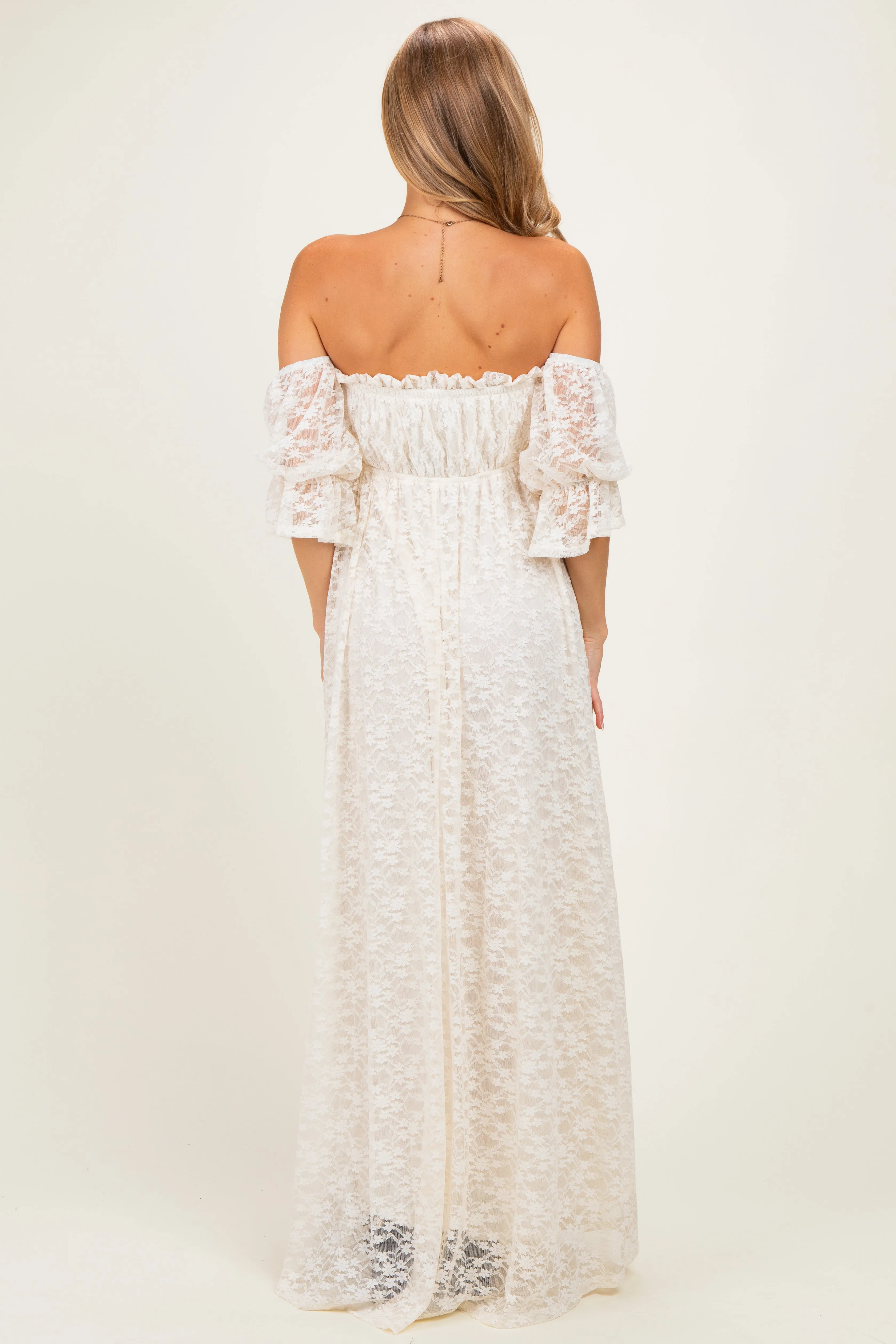 Ivory Lace Off Shoulder Maxi Dress sold by Pinkblush product image thumbnail 4