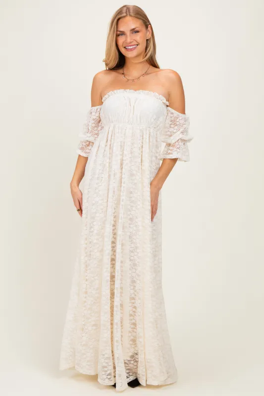 Ivory Lace Off Shoulder Maxi Dress made by Pinkblush