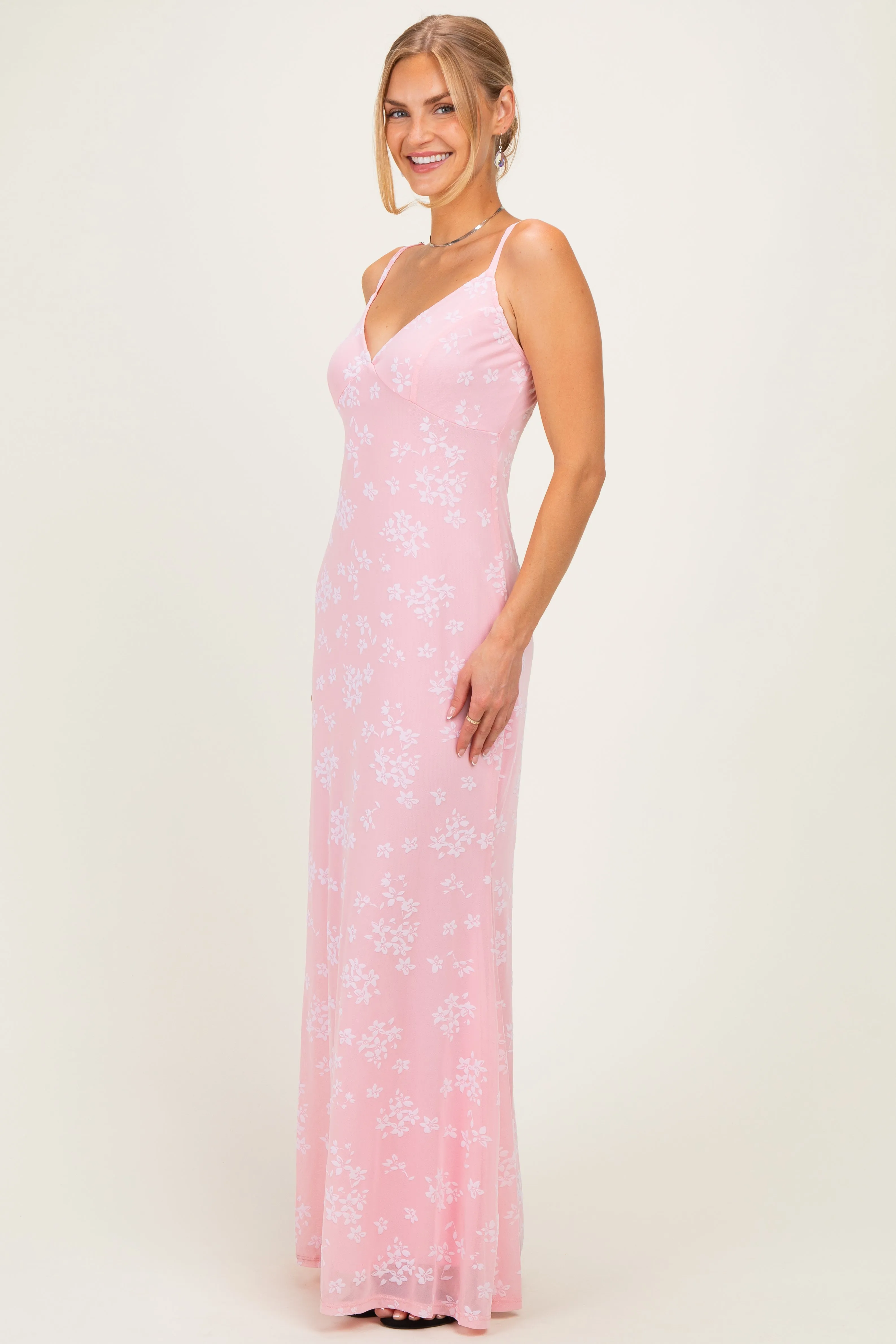 Pink Floral Sleeveless V-Neck Maxi Dress sold by Pinkblush product image thumbnail 2