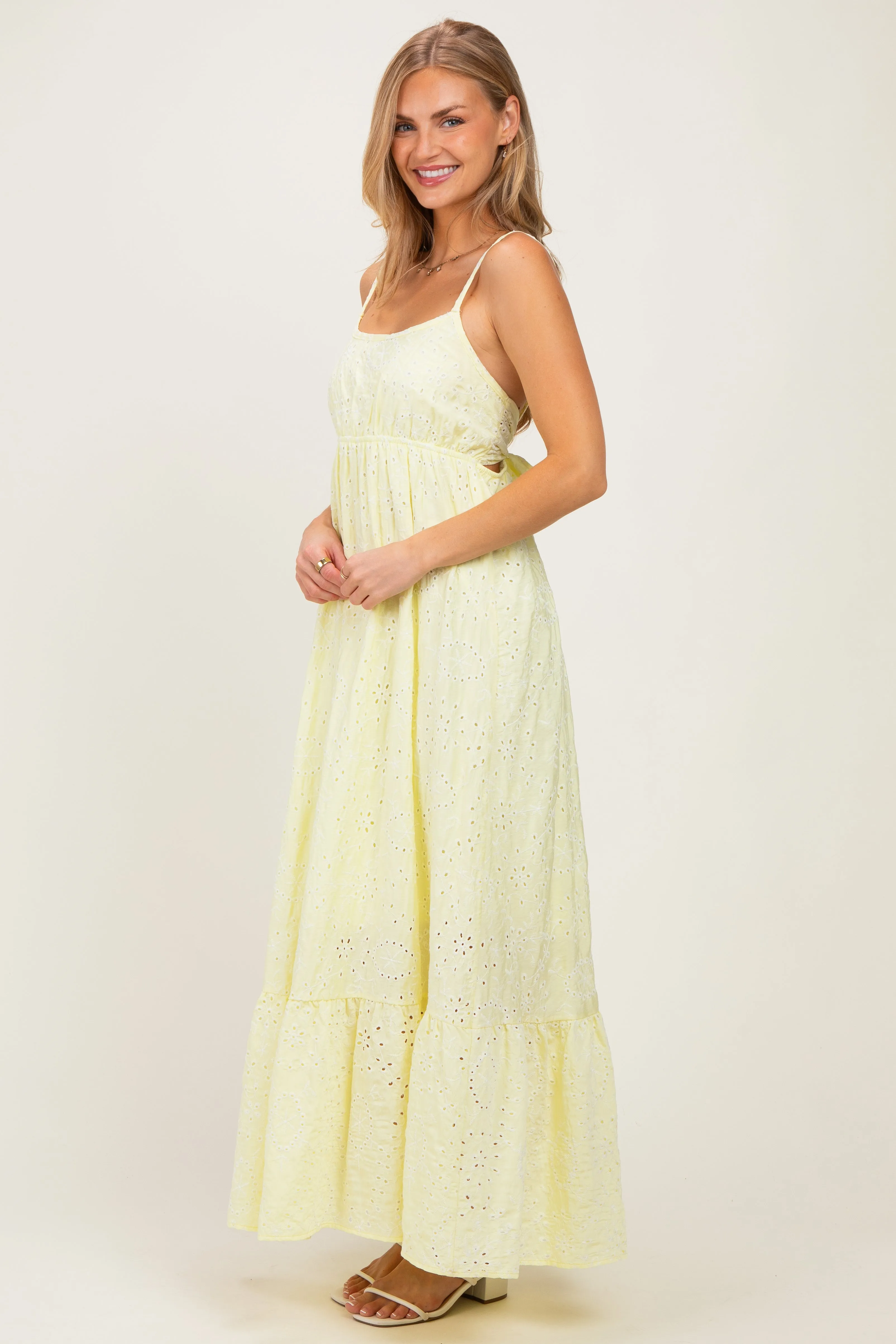 Yellow Eyelet Lace Sleeveless Ruffle Hem Maxi Dress sold by Pinkblush product image thumbnail 2