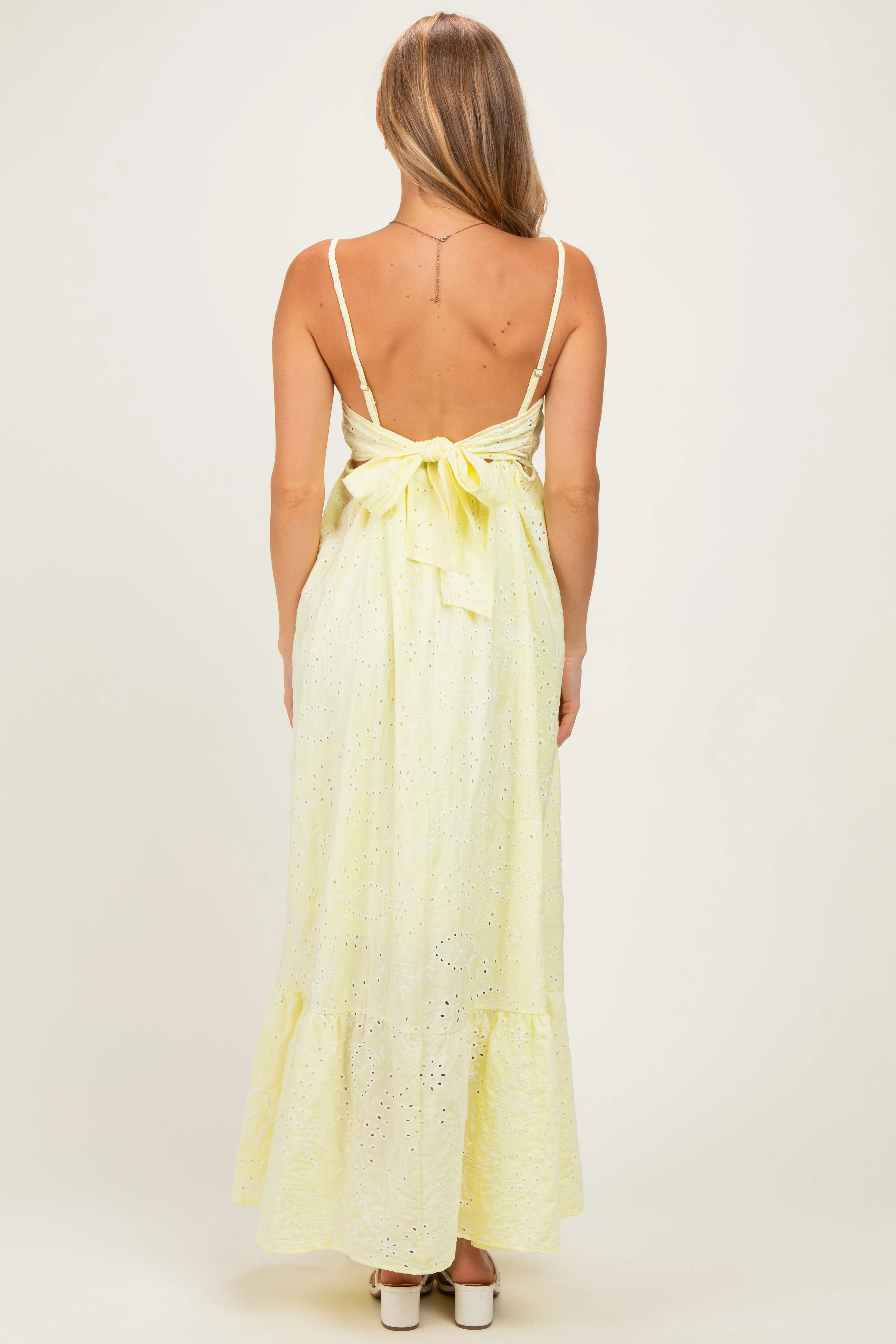 Yellow Eyelet Lace Sleeveless Ruffle Hem Maxi Dress sold by Pinkblush product image thumbnail 3