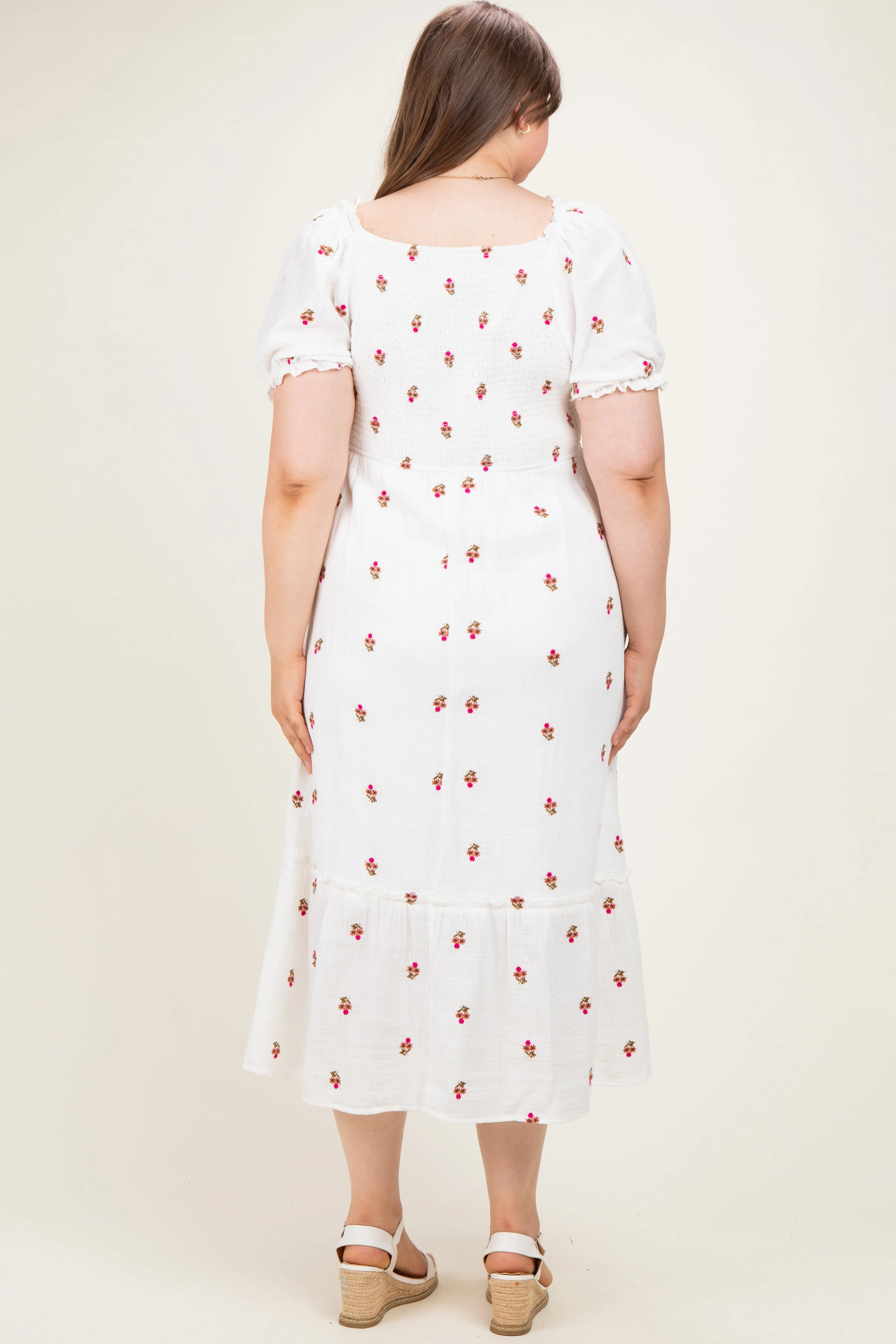 Ivory Embroidered Smocked Plus Maternity Midi Dress sold by Pinkblush product image thumbnail 3