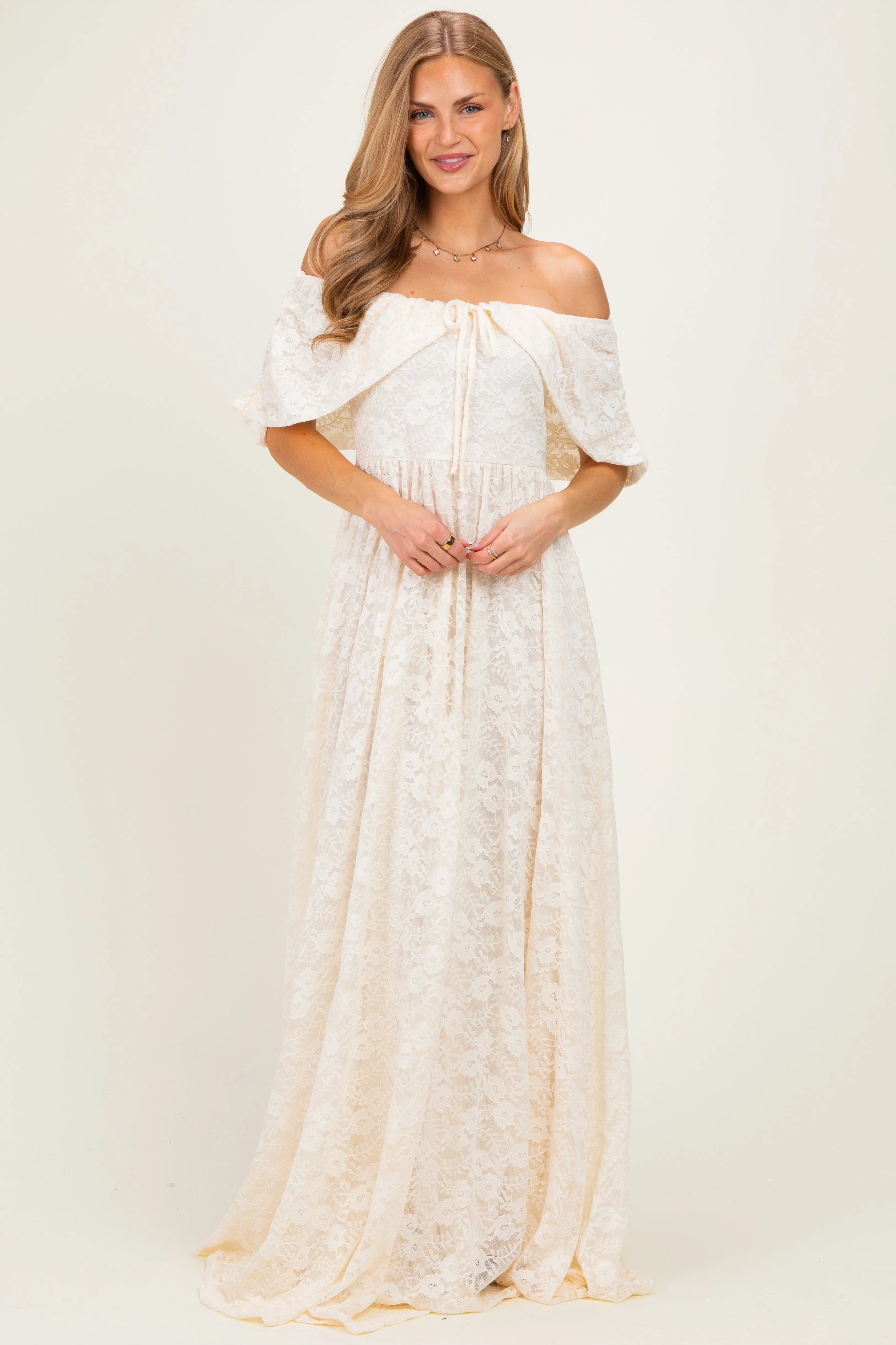 Natural Lace Maxi Dress sold by Pinkblush