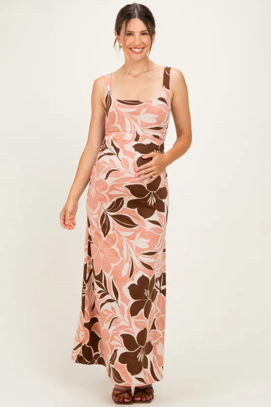 Pink Floral Scoop Back Maternity Maxi Dress made by Blue Blush