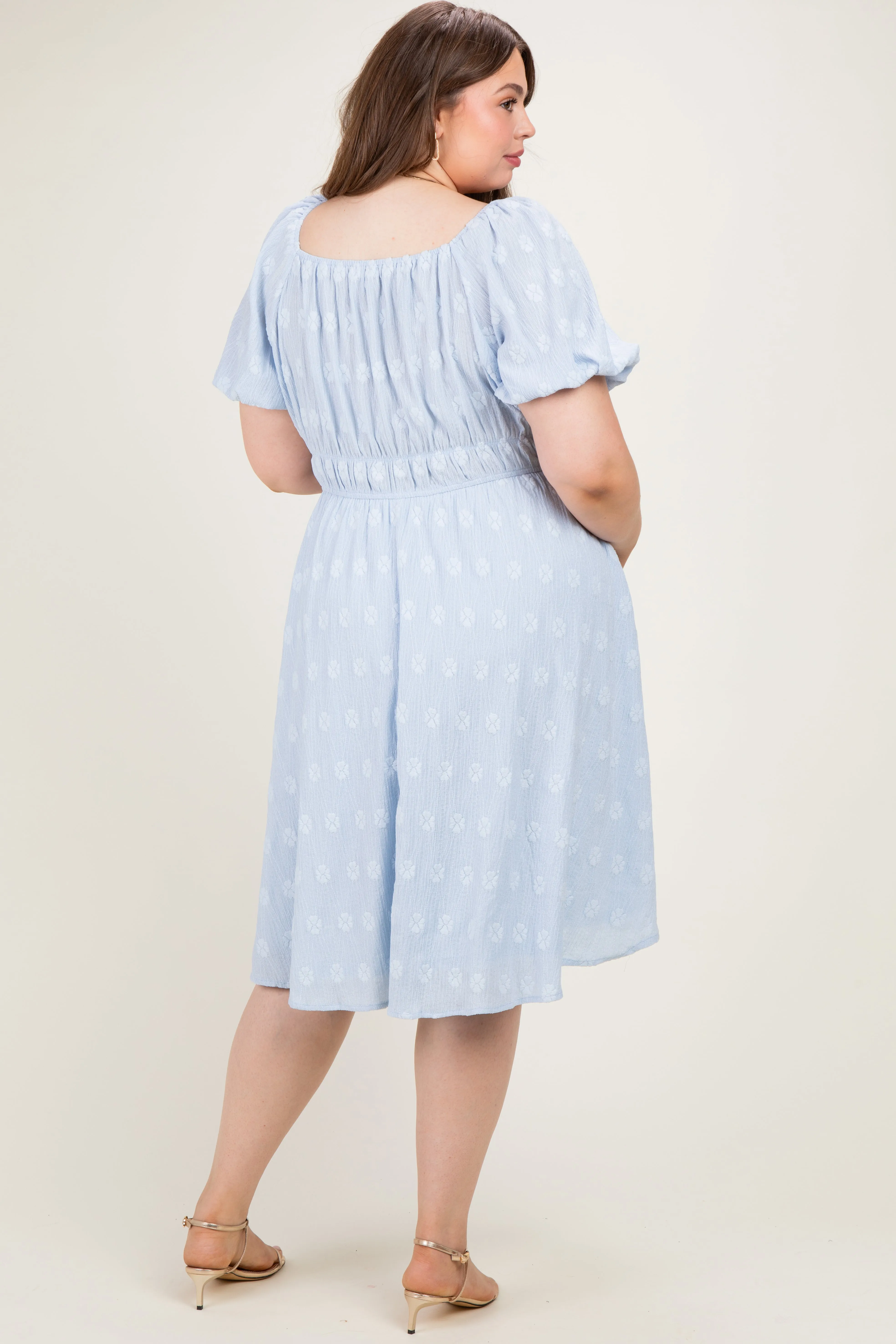 Dusty Blue Jacquard Maternity Plus Midi Dress sold by Pinkblush product image thumbnail 4