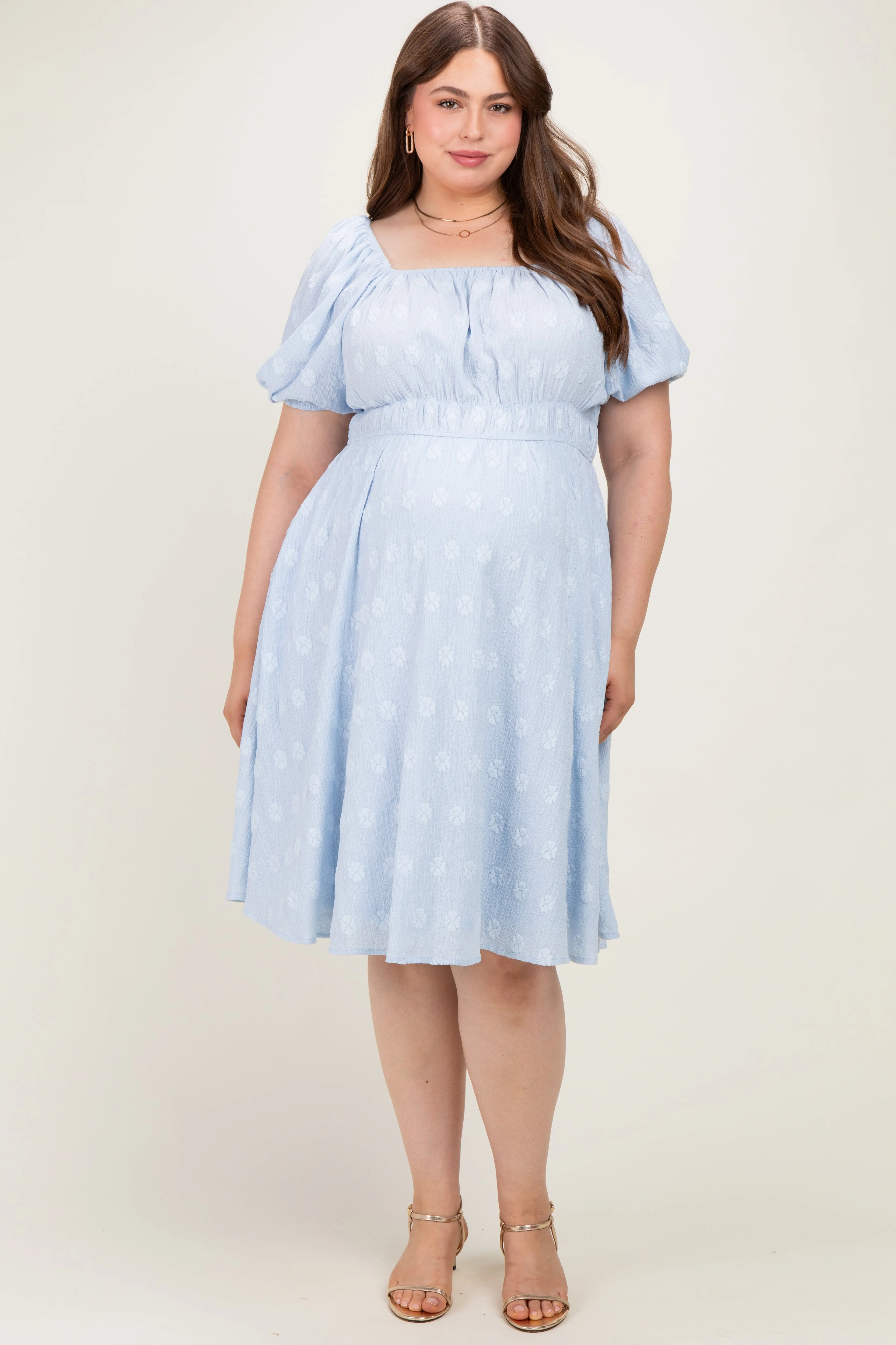 Dusty Blue Jacquard Maternity Plus Midi Dress sold by Pinkblush product image thumbnail 2