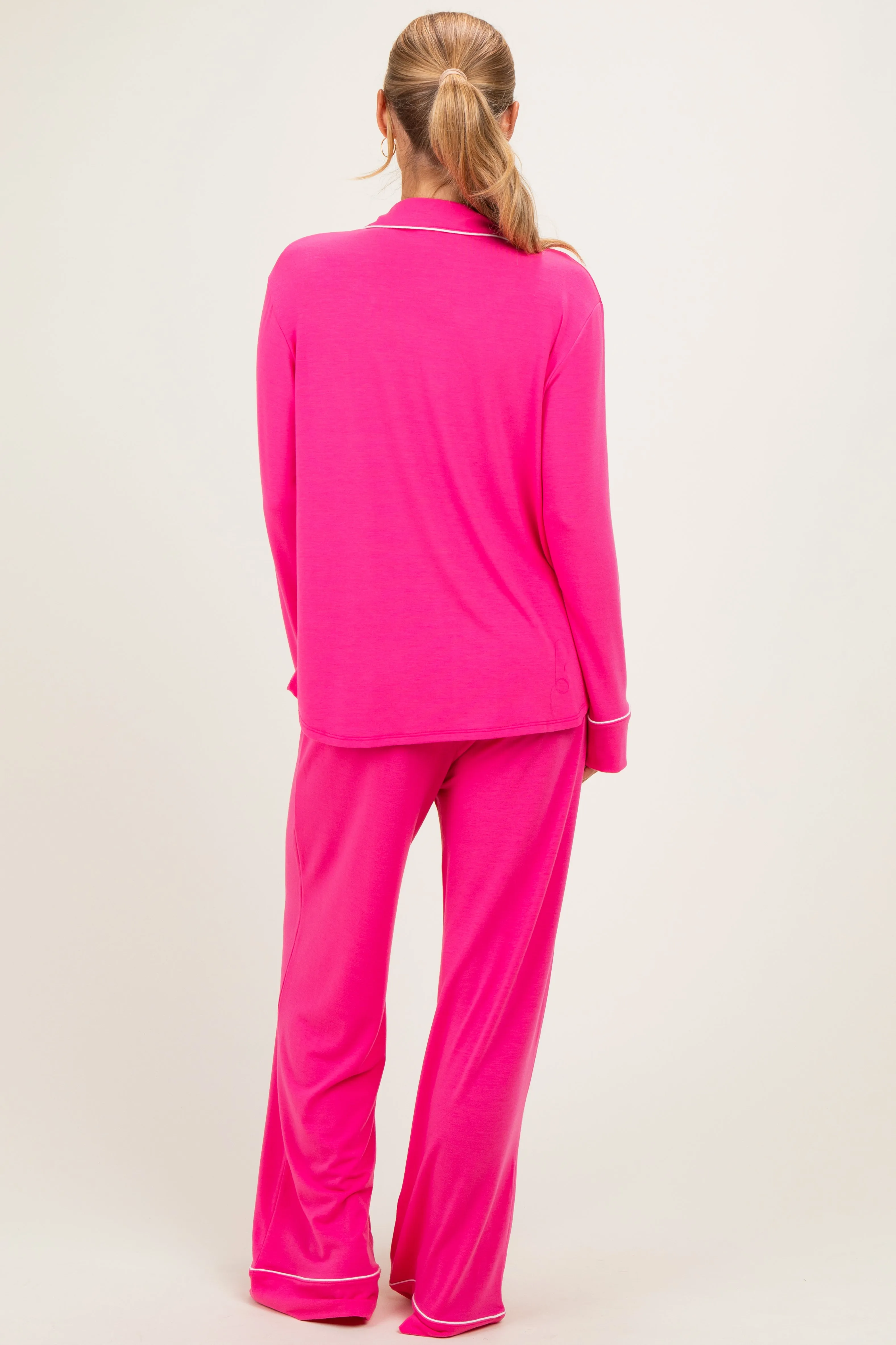 Fuchsia Button Down Top Wide Leg Pant Pajama Set sold by Pinkblush product image thumbnail 3