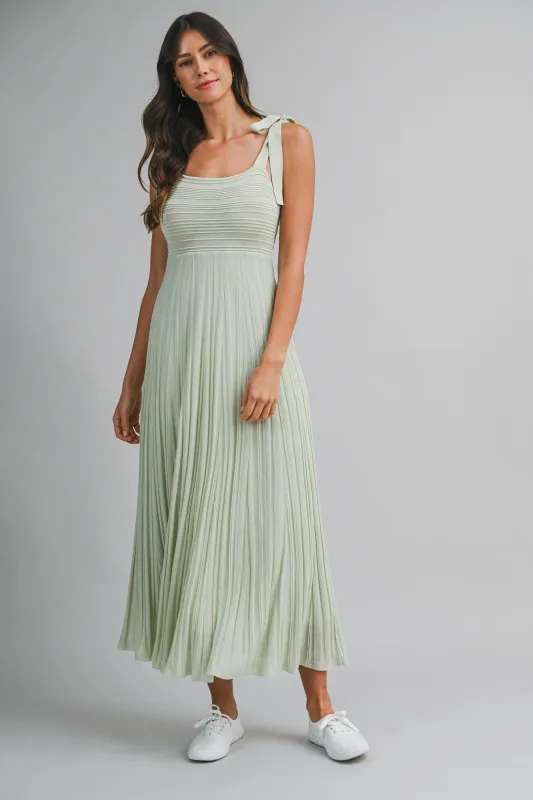 Sage Textured Knit Shoulder Tie Midi Dress made by MABLE