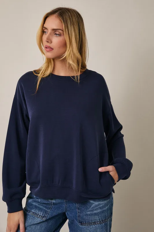 Navy Side Pocket Pullover Top made by Gilli