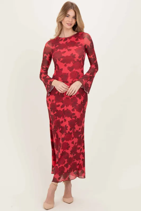 Red Floral Bell Sleeve Maxi Dress made by Pretty Garbage