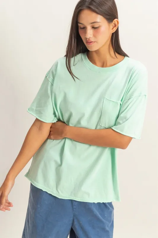 Mint Vintage Wash Raw Edge Pocket T-Shirt made by HYFVE