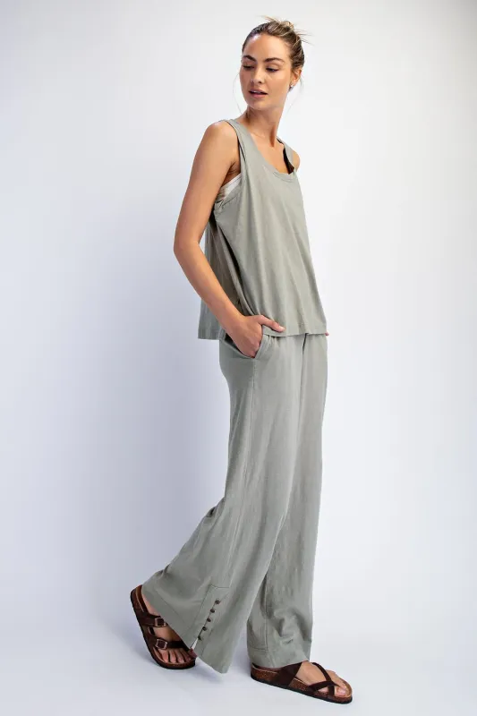 Sage Button Detail Tank Wide Leg Pant Set made by Rae Mode