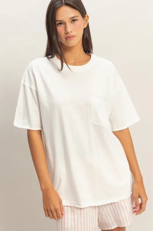 White Vintage Wash Raw Edge Pocket T-Shirt made by HYFVE