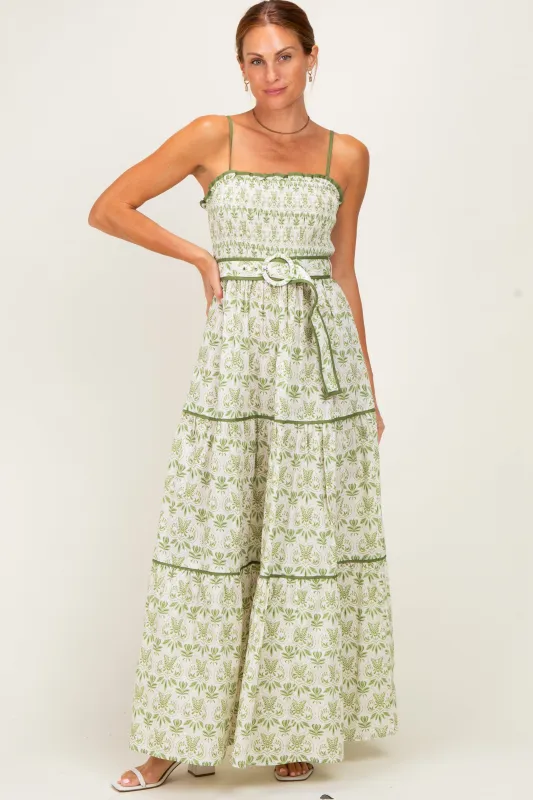 Green Printed Smocked Maxi Dress made by Flying Tomato