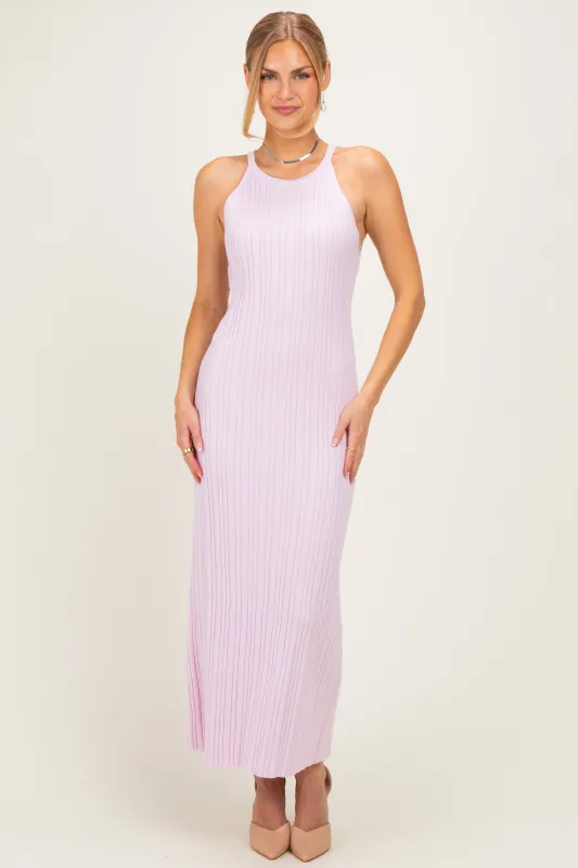 Light Pink Halter Ribbed Knit Maxi Dress made by Able