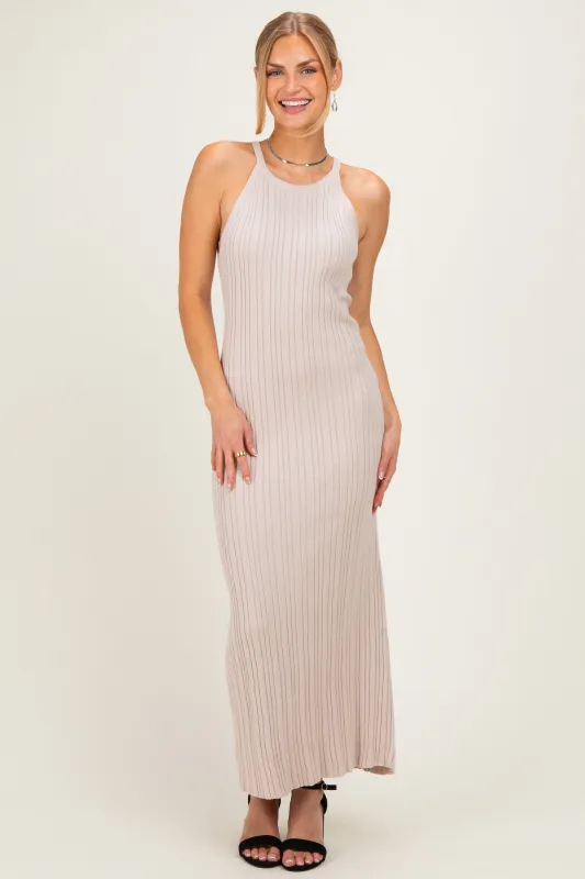 Sand Halter Ribbed Knit Maxi Dress made by Able