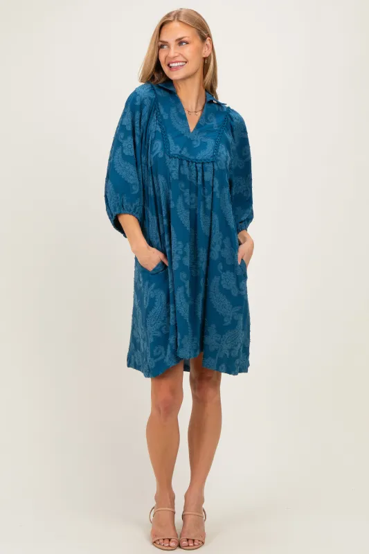 Blue Paisley Puff Sleeve Dress made by Umgee