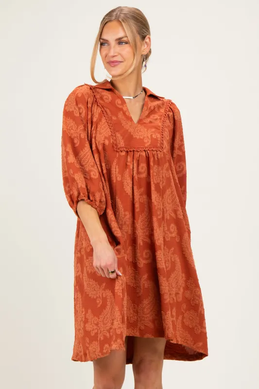 Rust Paisley Puff Sleeve Dress made by Umgee