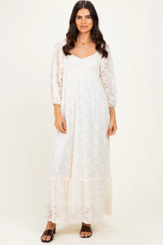 Ivory Lace Long Sleeve Maxi Dress made by Pinkblush