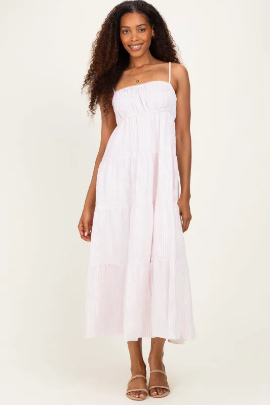 Pink Striped Empire Waist Tiered Midi Dress made by Pinkblush