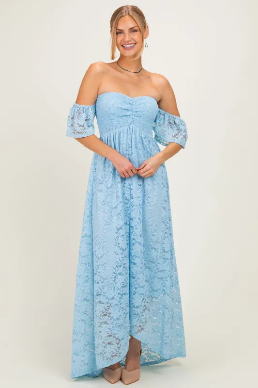 Light Blue Lace Off Shoulder Maxi Dress made by Pinkblush