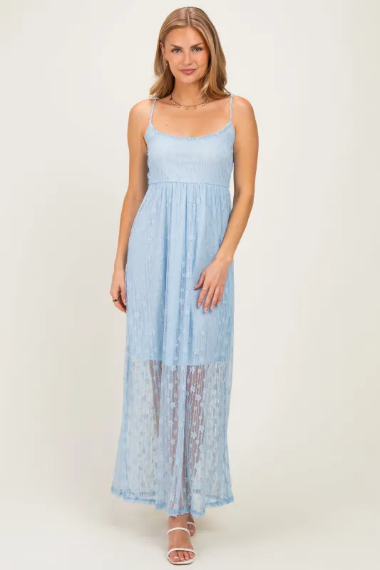 Light Blue Sleeveless Lace Maxi Dress made by Pinkblush