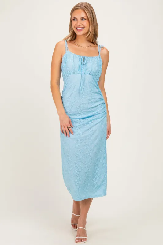 Light Blue Sleeveless Lace Midi Dress made by Pinkblush