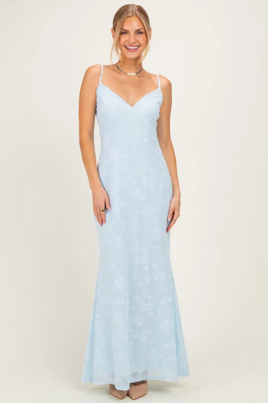Light Blue Floral Sleeveless V-Neck Maxi Dress made by Pinkblush