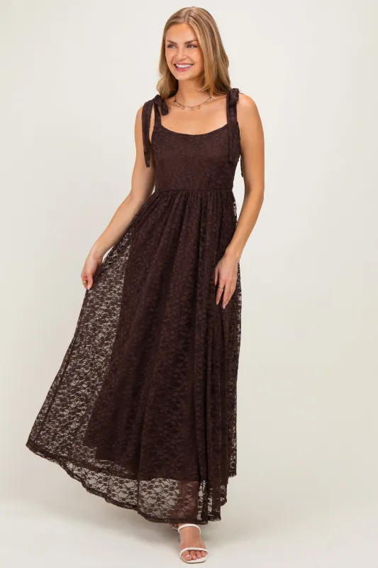Brown Sleeveless Lace Maxi Dress made by Pinkblush