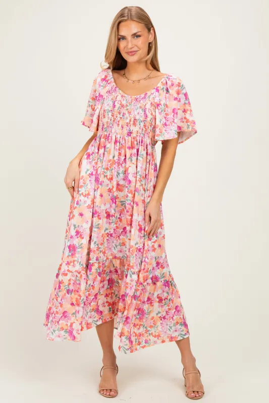 Coral Sweetheart Flutter Sleeve Floral Maxi Dress made by Pinkblush