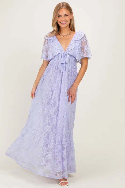 Lavender Lace Flutter Sleeve Tiered Maxi Dress made by Pinkblush