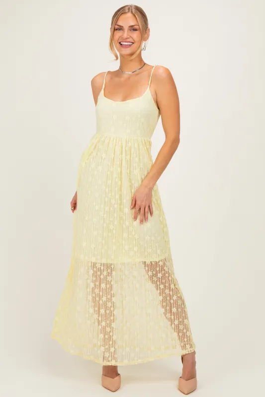 Yellow Sleeveless Lace Maxi Dress made by Pinkblush